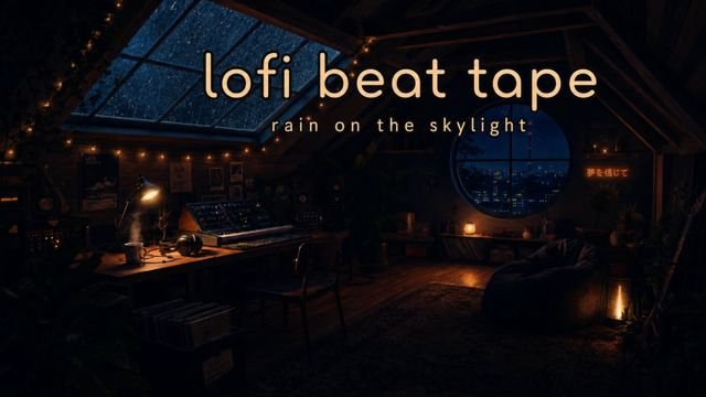 Attic studio under a rainy skylight